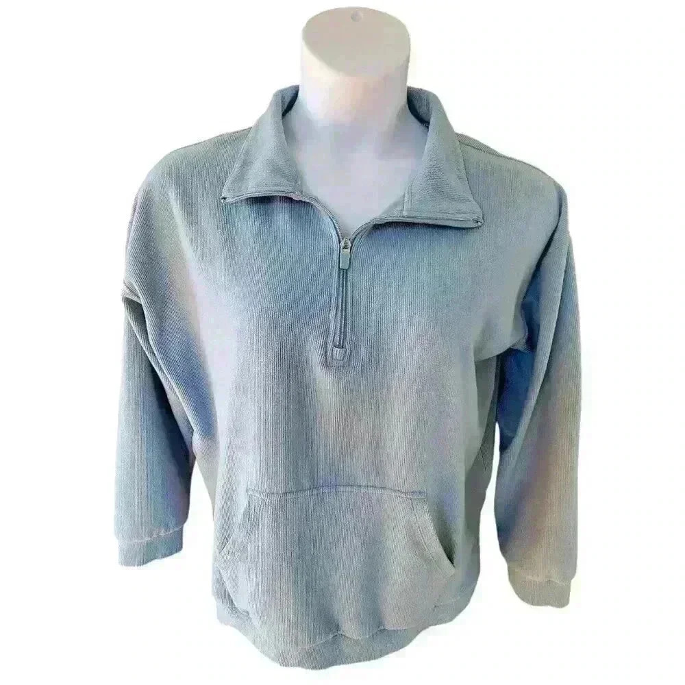 Marc New York Sweater Mens Size XL Blue Ribbed 1/4 Zip Long Sleeve Pocket
